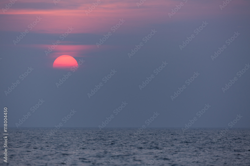 landscape of Sea sunset with red sun
