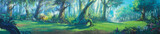 Sunrise morning inside fantasy forest painting illustration