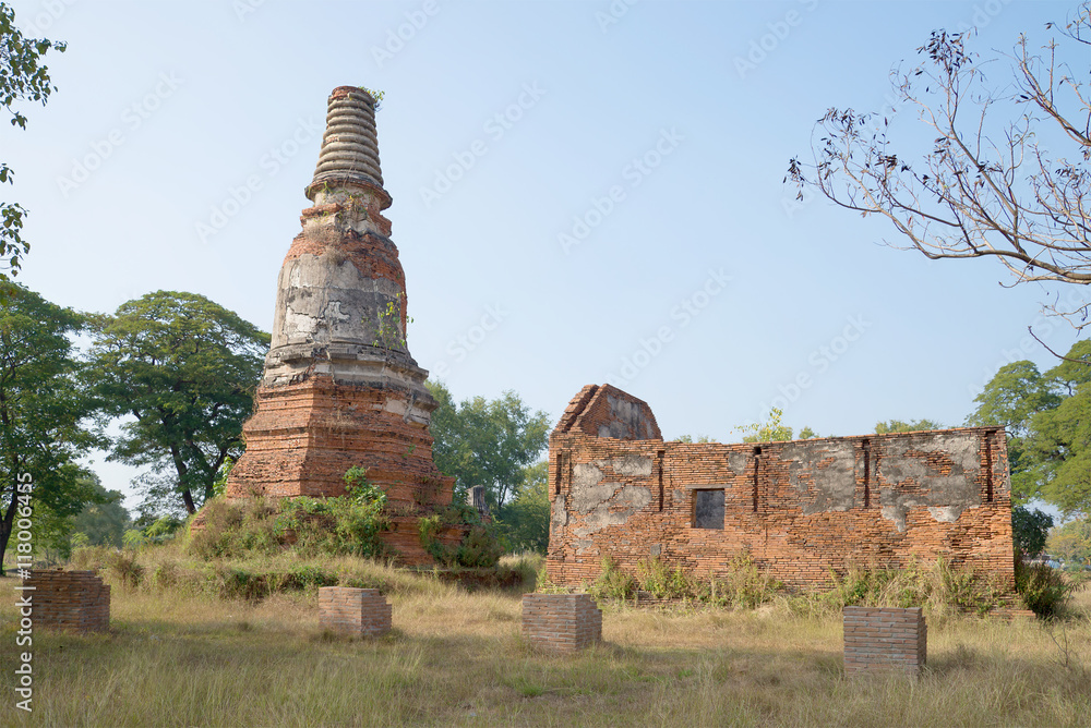 The ruins of an abandoned ancient temple Wat Langkhadum Ayuthaya, Thailand