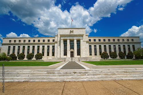View at the Eccles Federal Reserve headquarters Building in Washington D.C., United States. Center of financial authorities government institution of US economy regulator photo