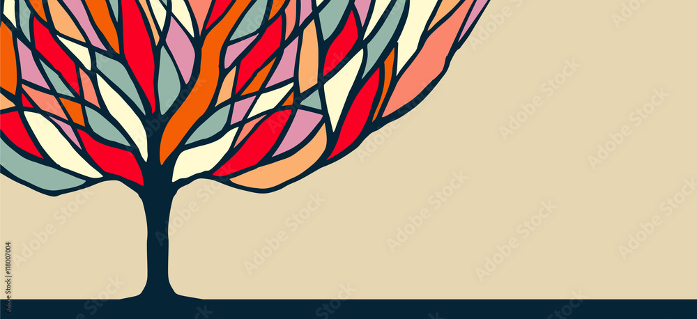 Obraz premium Kolorowa drzewna natury sztuki ilustracja dla sztandaru