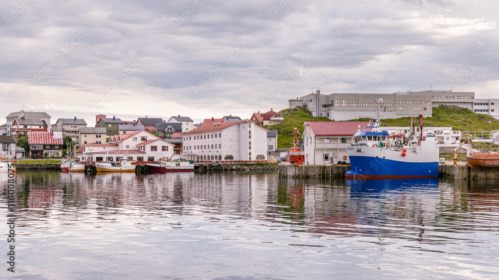 HONNINGSVAG, NORWAY- JULY 24, 2016: Port of Honningsvag in Finnm
