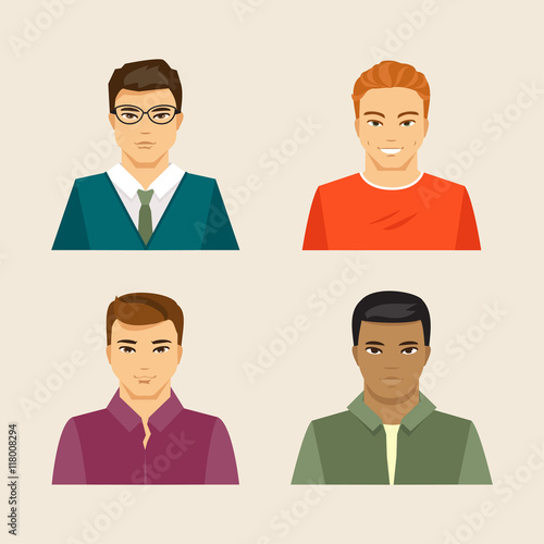 Vector set of male faces