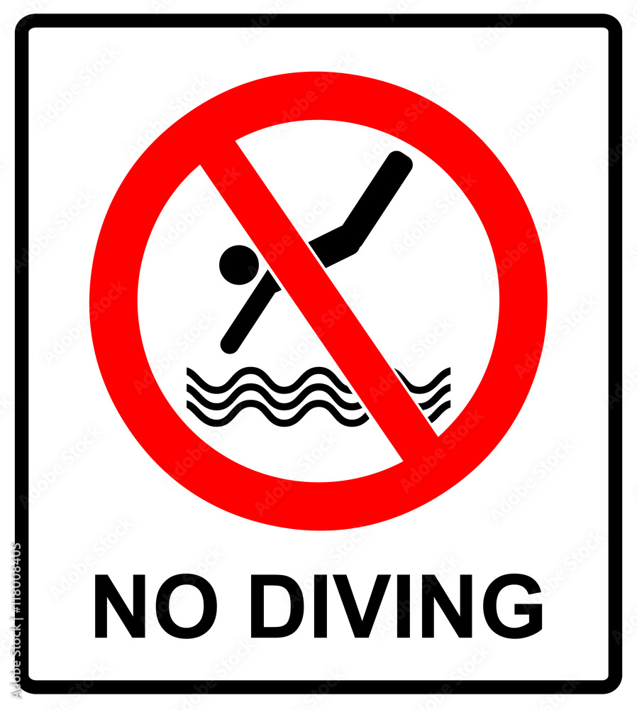 No diving sign. Vector prohibition symbol in red circle No diving sign. Vector prohibition symbol in red circle