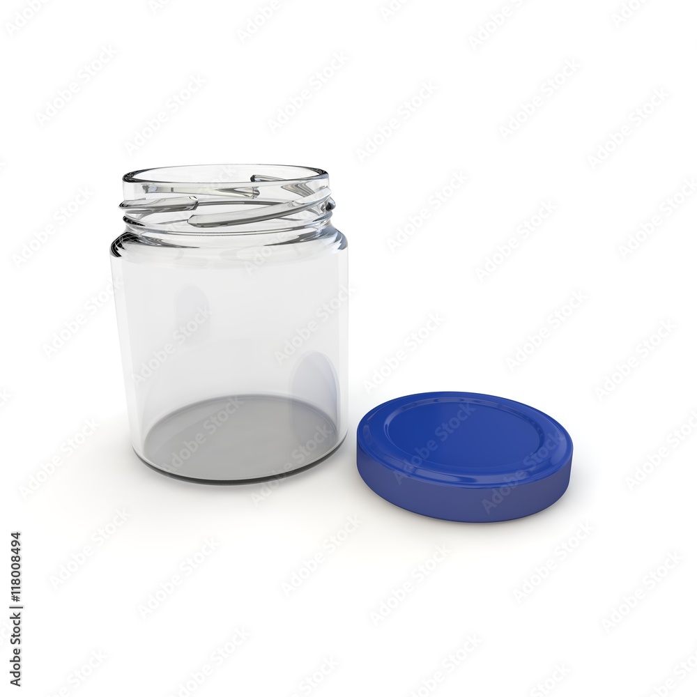 Empty open jar for baby food, purees, cereals, jams and other products Empty open jar for baby food, purees, cereals, jams and other products