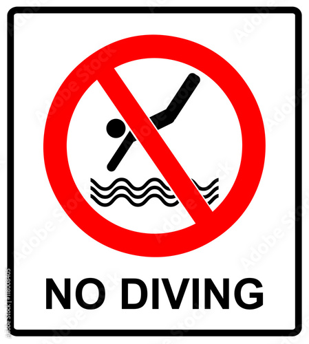 No diving sign. Vector prohibition symbol in red circle