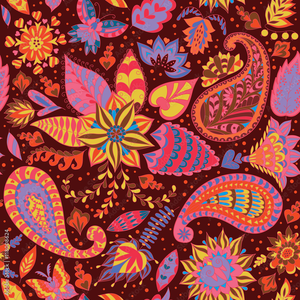 Seamless Abstract Floral Pattern with Paisley. Seamless Abstract Floral Pattern with Paisley.