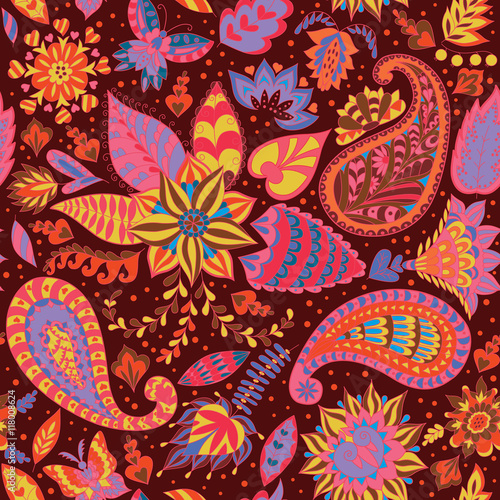 Seamless Abstract Floral Pattern with Paisley.