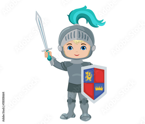 Vector Illustration of little knight isolated on white background.