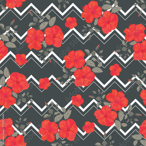 Beautiful Flower Seamless Pattern with Hibiscus.