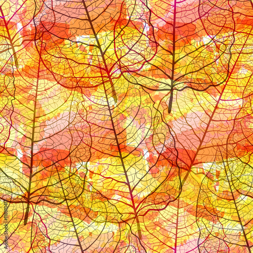 Seamless pattern with openwork leaves. Handmade autumn background. Vector EPS10