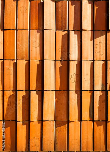 Texture consisting of clinker tiles Presspgraphic. Textured background. Blinds of clinker. Double skin facade. photo