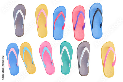 Rubber shoes / Colorful rubber shoes on white background. Top view.