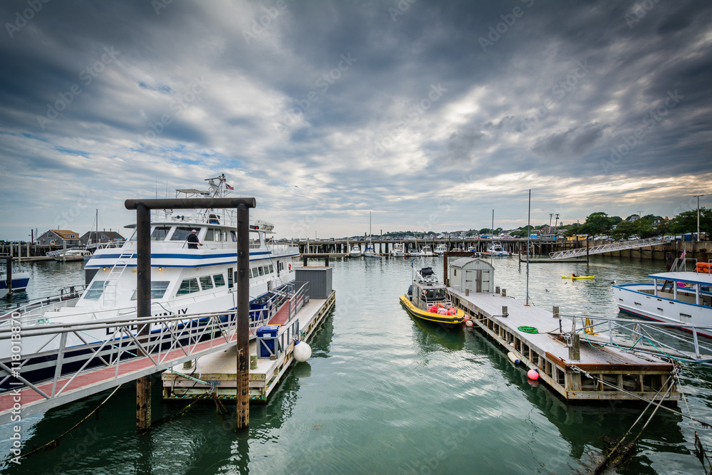 Boats docked at the MacMillan Pier, in Provincetown, Cape Cod, M