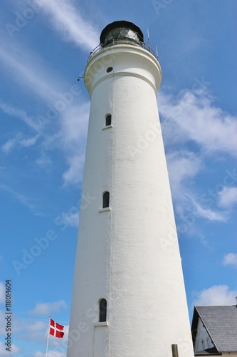 Lighthouse in Hirtshals  Denmark  erected in 1863. Hirtshals is an important port town in North Jutland. Scandinavia  Europe. 