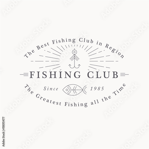 Line style fishing emblem - fish and fishing hook