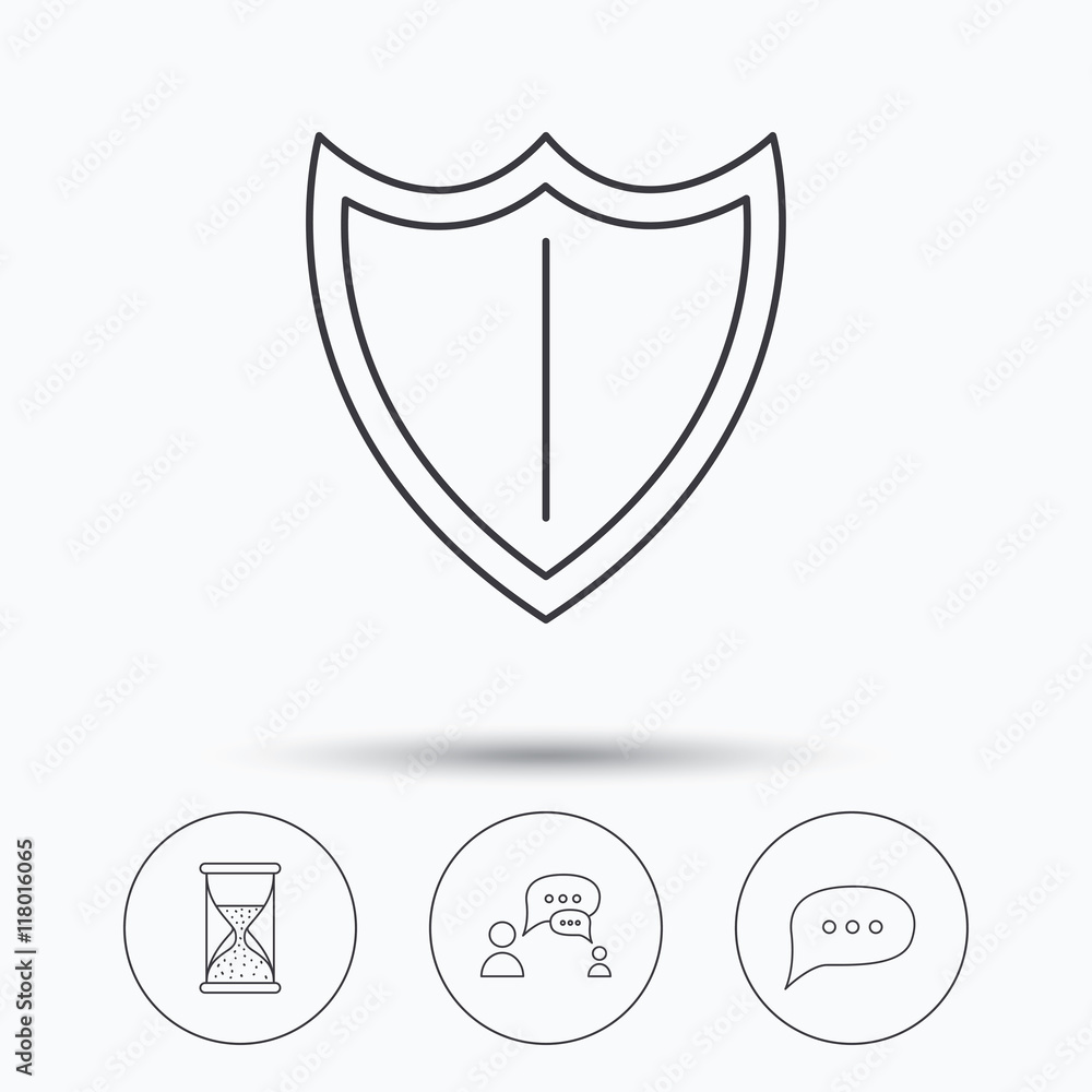 Dialog, chat speech bubbles and shield icons. Dialog, chat speech bubbles and shield icons.