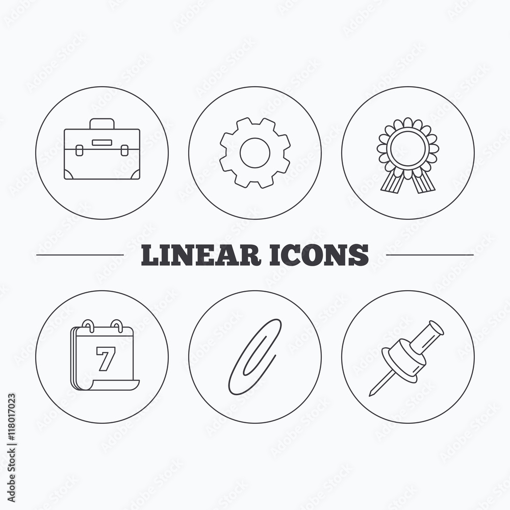 Award medal, pushpin and briefcase icons. Award medal, pushpin and briefcase icons.