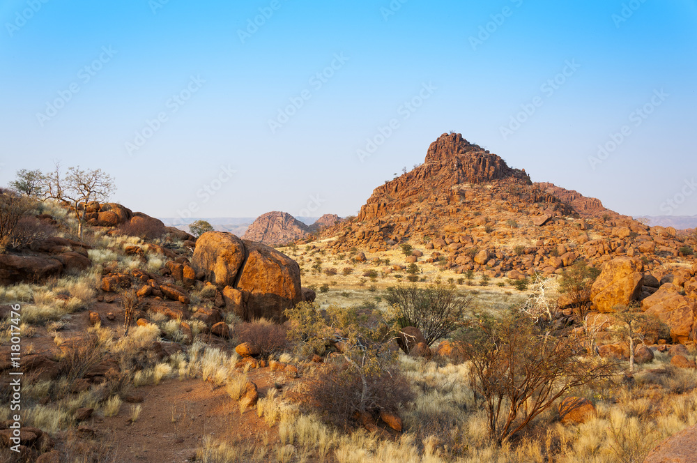 View of Damaraland in Namibia, Africa, at sunrise