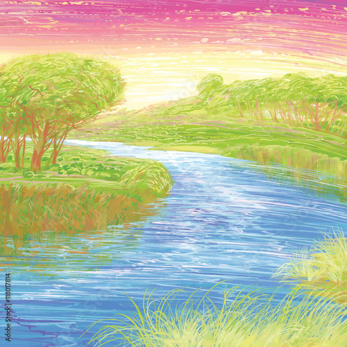Summer landscape with river.