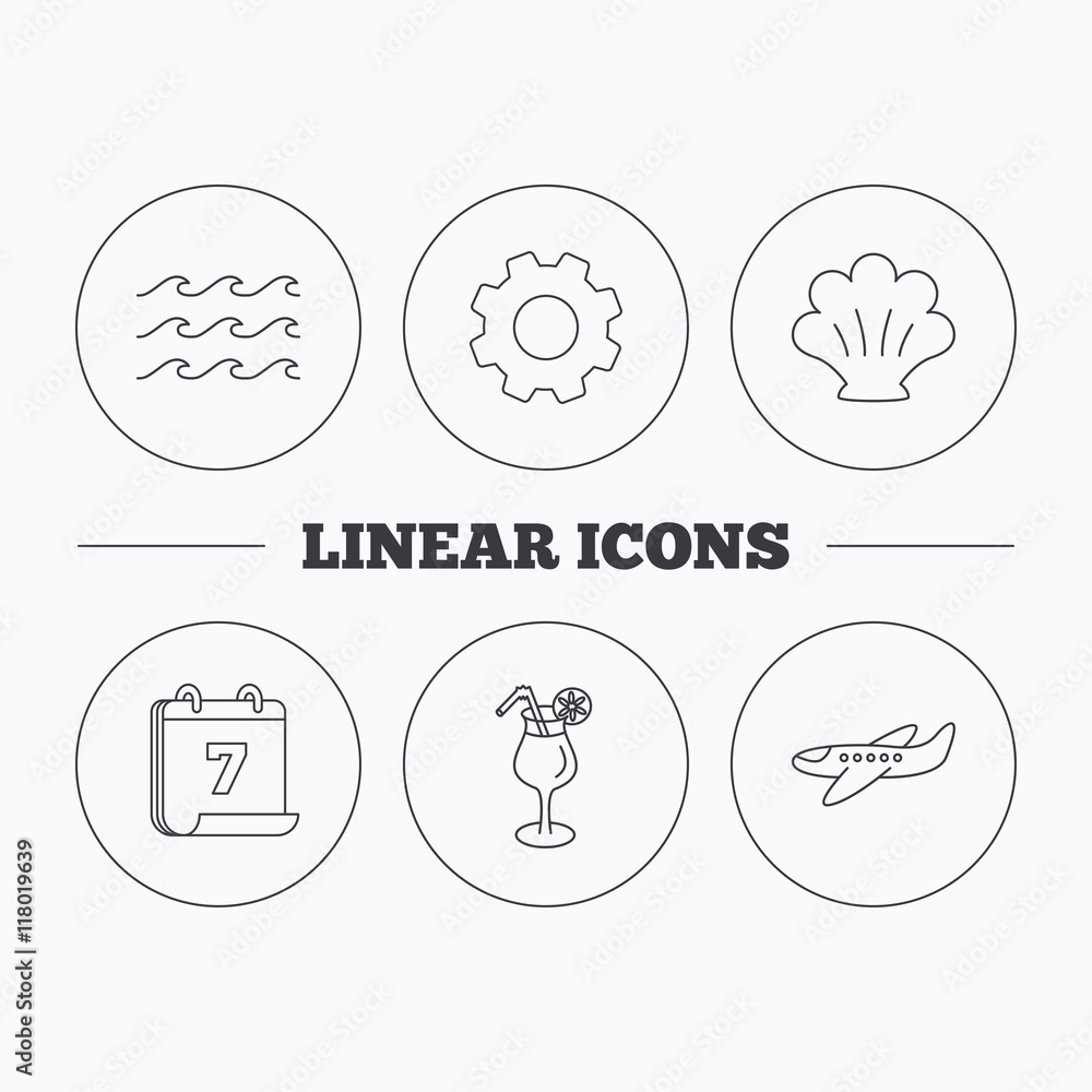 Shell, waves and cocktail icons. Shell, waves and cocktail icons.
