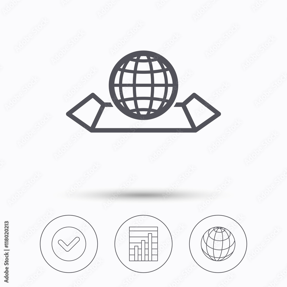 World map icon. Globe sign. World map icon. Globe sign.