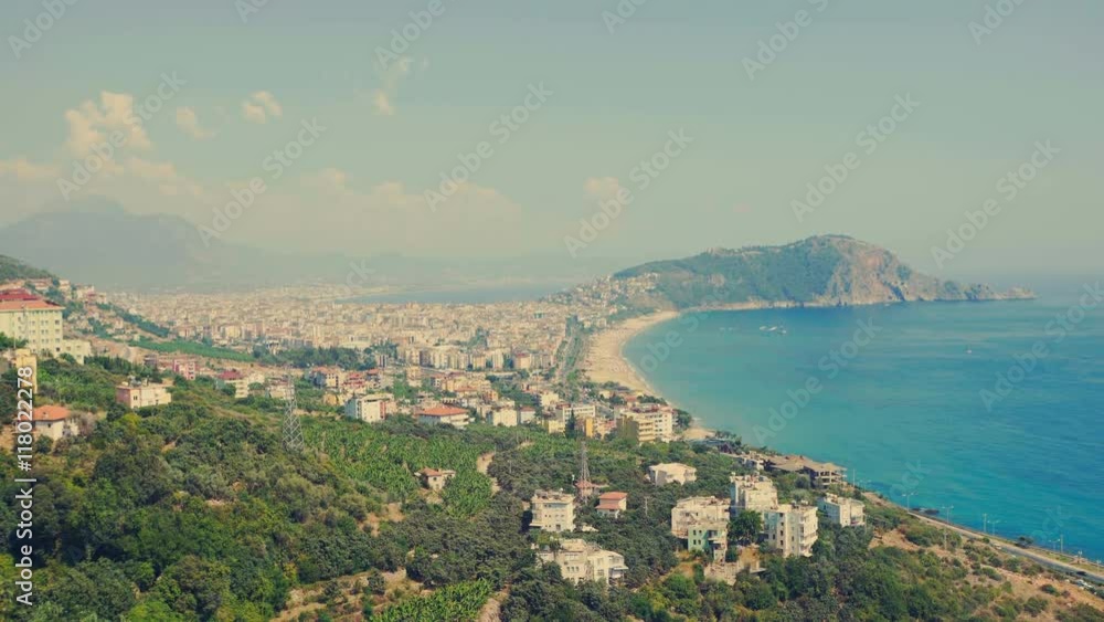 Beautiful panoramic view of Alanya peninsula, Mediterranean sea, Turkey.