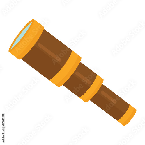 Spyglass brass handheld telescope on white background. Magnification observe vision old ancient spyglass retro equipment. Navigation binoculars antique cartoon magnification spyglass vector.