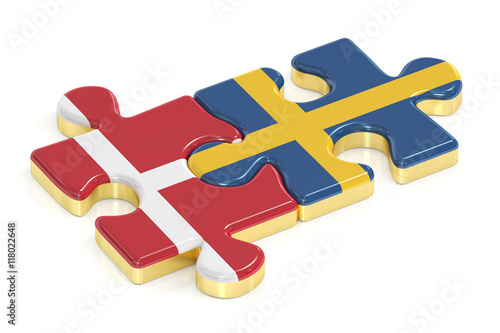 Sweden and Denmark puzzles from flags, 3D rendering