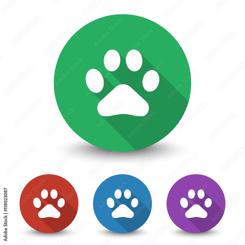 White Paw Print icon in different colors set White Paw Print icon in different colors set
