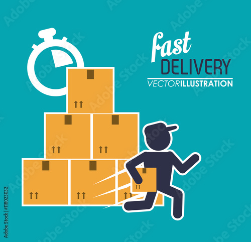 box package man chronometer fast delivery shipping icon. Colorfull illustration. Vector graphic