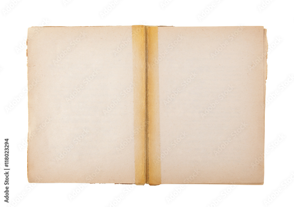 Open old blank book isolated on white with clipping path