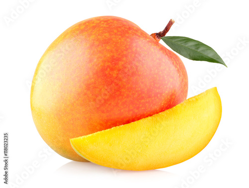 Mango with a slice isolated on white background