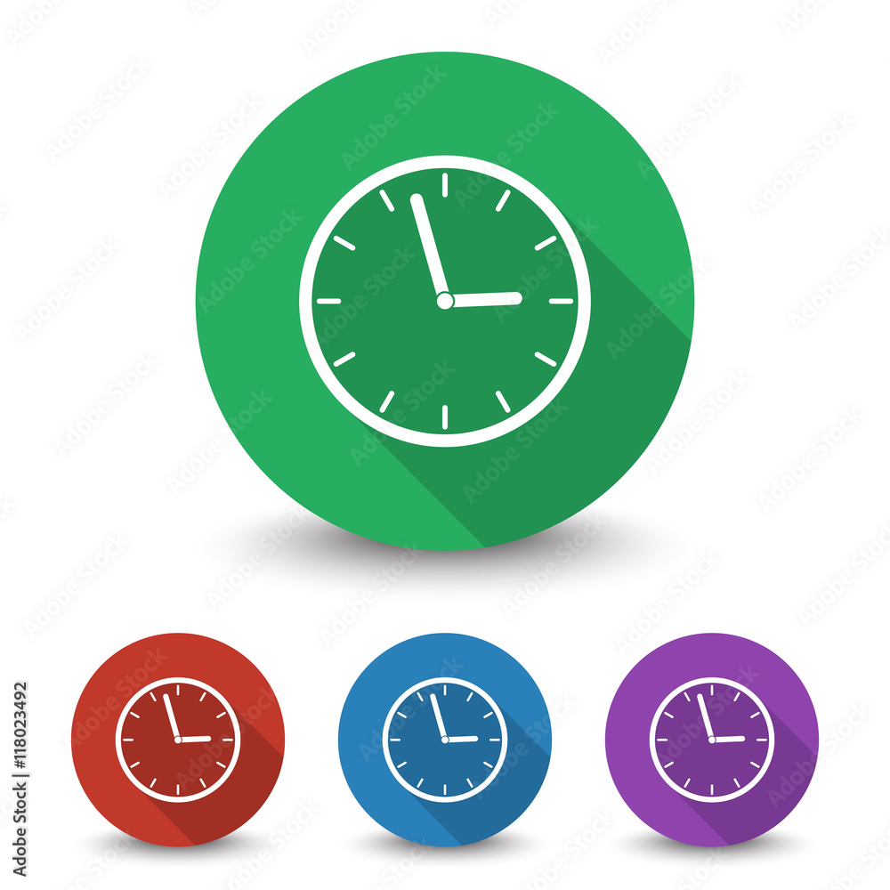 White Clock icon in different colors set White Clock icon in different colors set