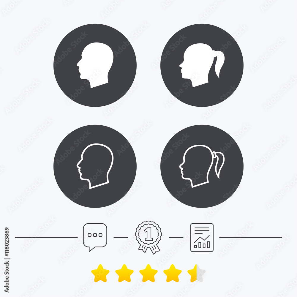 Head icons. Male and female human symbols. Head icons. Male and female human symbols.