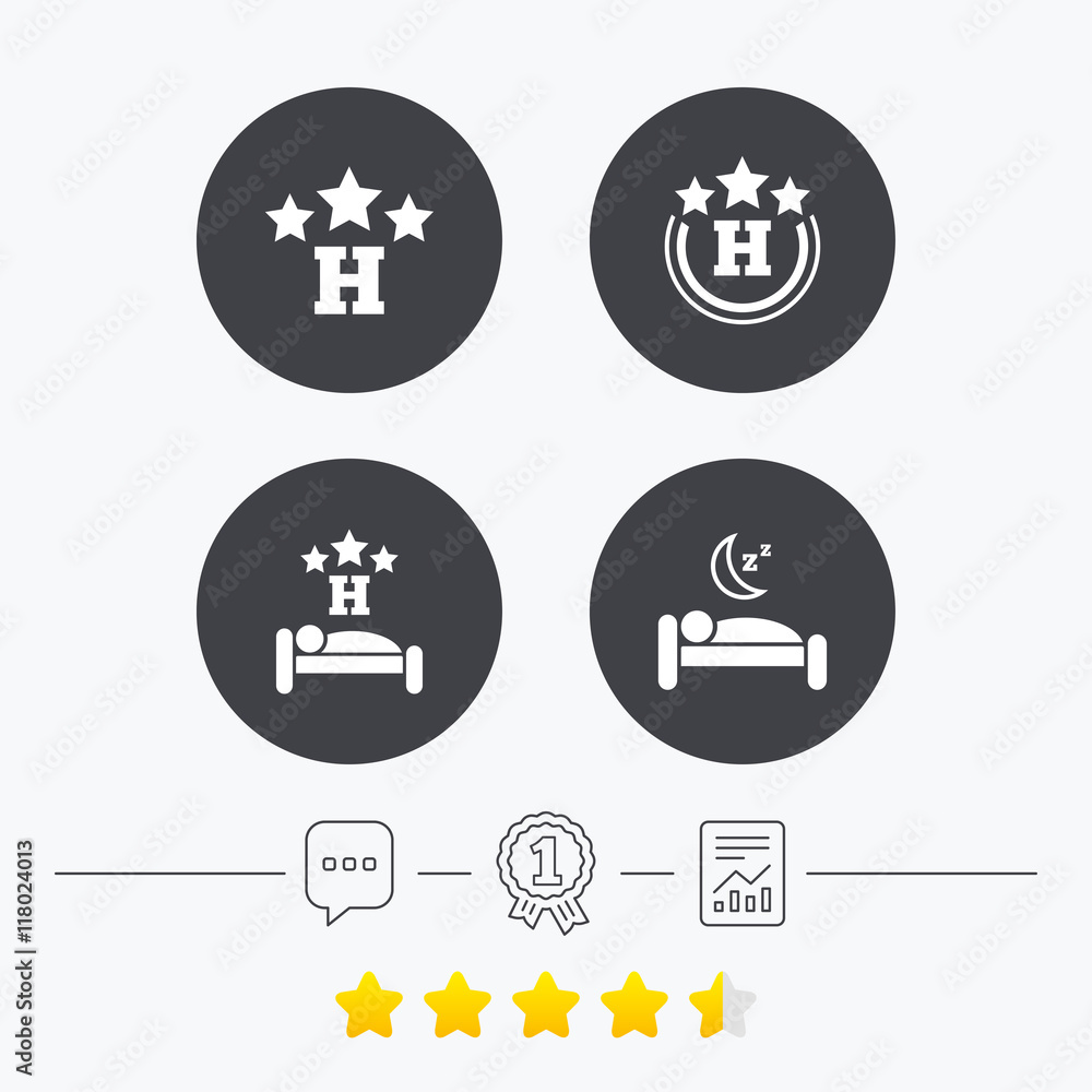 Three stars hotel icons. Travel rest place. Three stars hotel icons. Travel rest place.