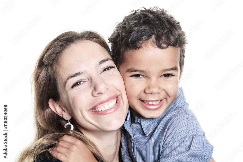 A portrait of happy cheerful African family isolated on white ba A portrait of happy cheerful African family isolated on white ba