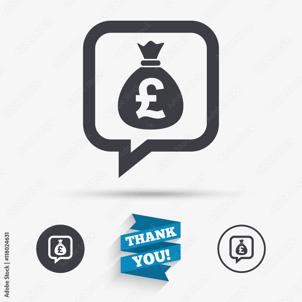 Money bag sign icon. Pound GBP currency. Money bag sign icon. Pound GBP currency.