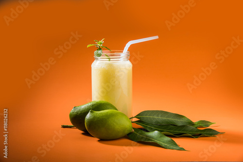 Green mango juice also known as kairi panha, aam panna, Mango Pahna, green mango drink, Fresh green mango smoothie with fresh green mangos