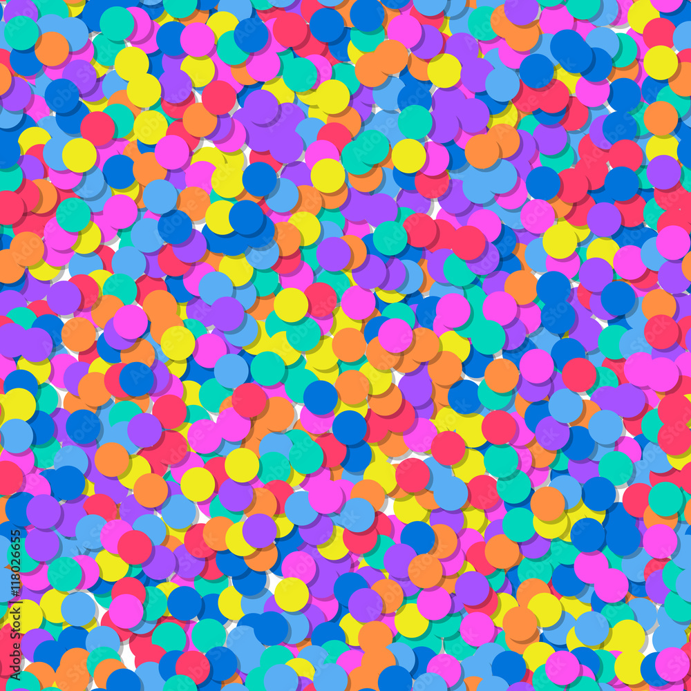 Seamless pattern of colorful confetti. Festive background. Vector