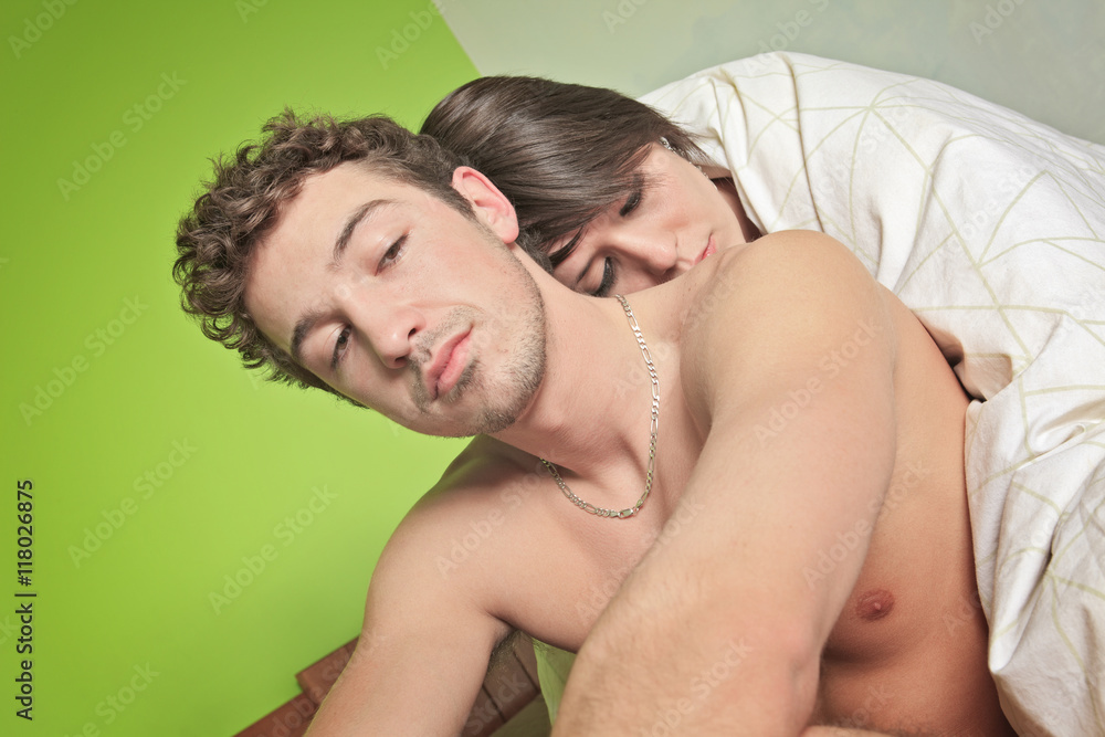 Young couple who having problem in bed Young couple who having problem in bed