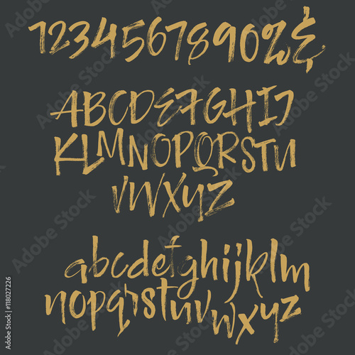 Calligraphy alphabet written with dry brush
