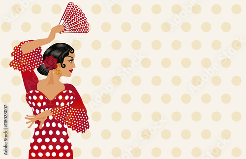 Spanish flamenco girl invitation card vector illustration