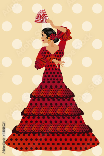 Beautiful spanish flamenco girl with a fan, vector illustration photo