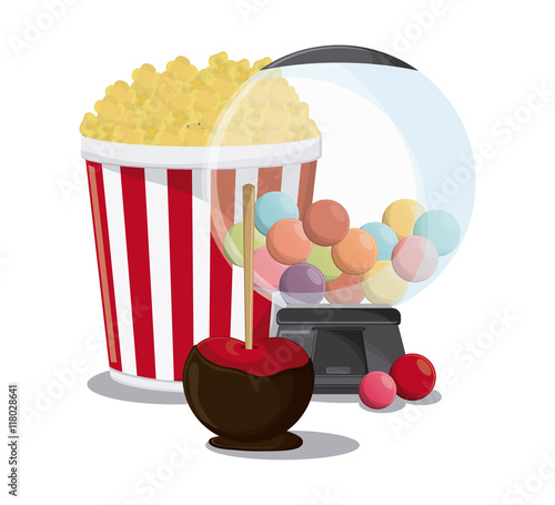 apple cotton candy pop corn fair food snack carnival festival icon. Colorfull illustration. Vector graphic