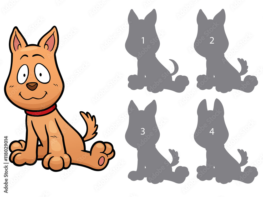 Vector Illustration of make the right choice and connect shadow matching - dog