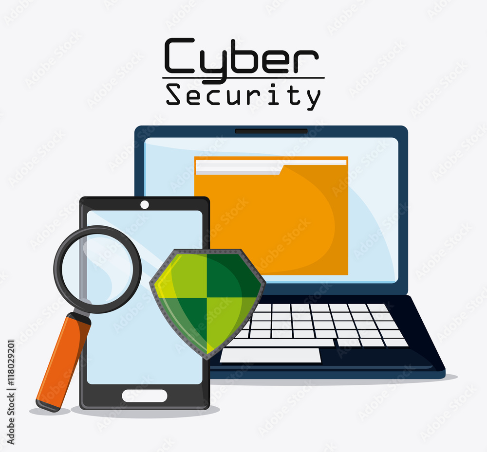 laptop file lupe shield smartphone cyber security system protection icon. Colorfull illustration. Vector graphic laptop file lupe shield smartphone cyber security system protection icon. Colorfull illustration. Vector graphic