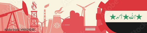 Energy and Power icons set. Header banner with Iran flag. Sustainable energy generation and heavy industry. Vector illustration