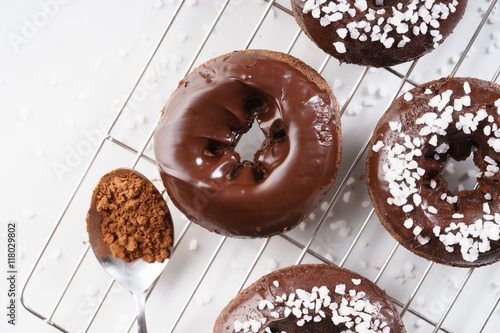 Sweet pieces of chocolate doughnuts