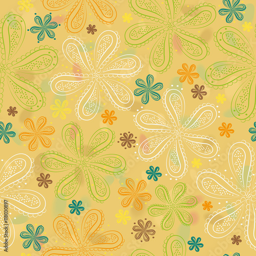 Wallpaper Mural Yellow floral seamless pattern Torontodigital.ca